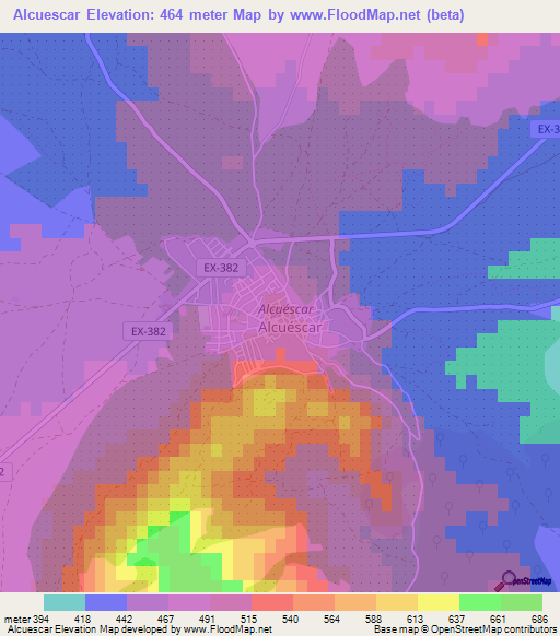 Alcuescar,Spain Elevation Map