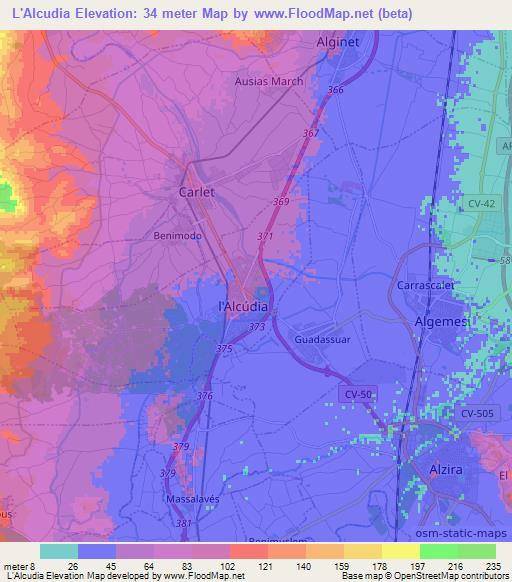 L'Alcudia,Spain Elevation Map