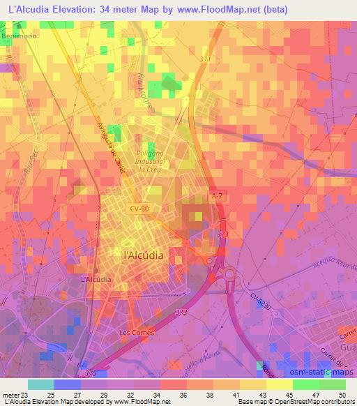 L'Alcudia,Spain Elevation Map