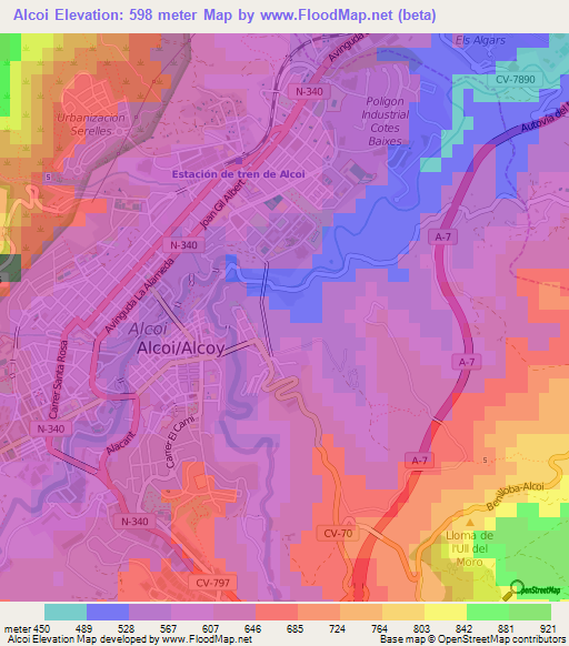 Alcoi,Spain Elevation Map