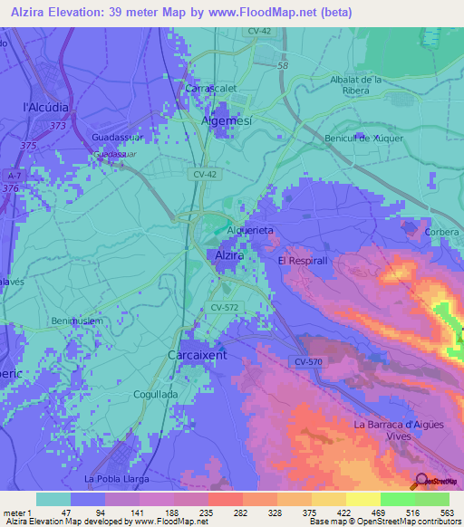 Alzira,Spain Elevation Map