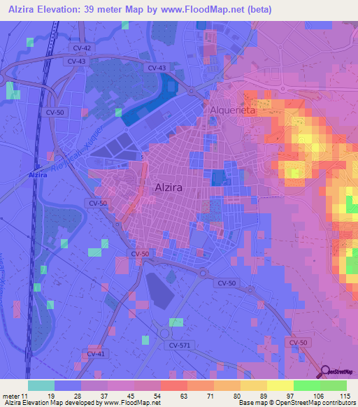 Alzira,Spain Elevation Map