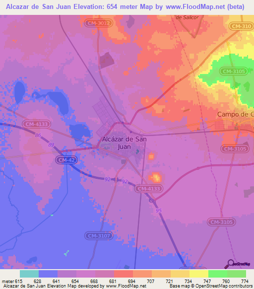 Alcazar de San Juan,Spain Elevation Map