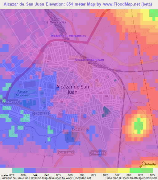 Alcazar de San Juan,Spain Elevation Map
