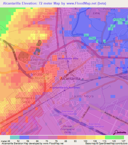 Alcantarilla,Spain Elevation Map