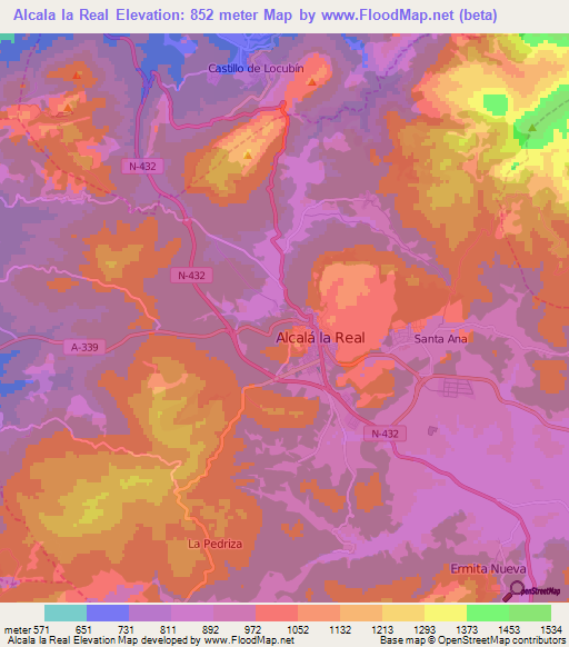 Alcala la Real,Spain Elevation Map