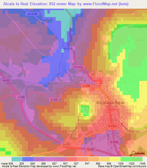 Alcala la Real,Spain Elevation Map