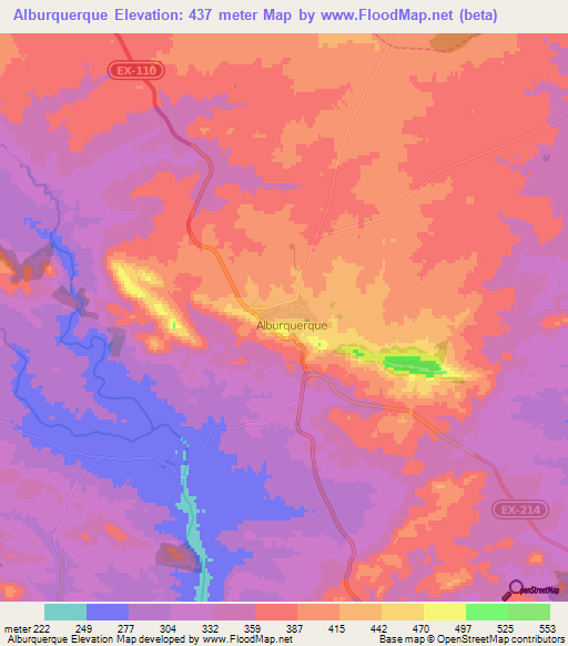 Alburquerque,Spain Elevation Map