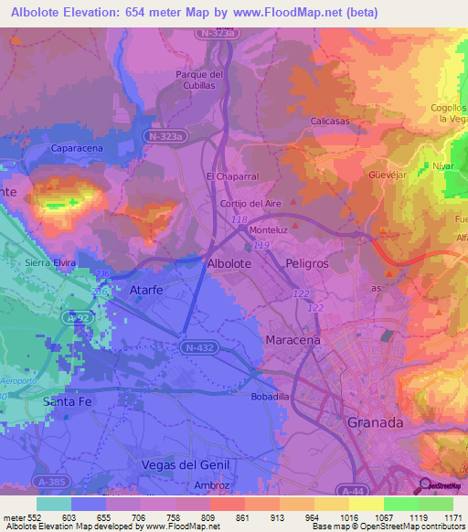 Albolote,Spain Elevation Map