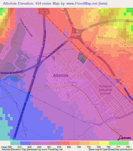 Albolote,Spain Elevation Map