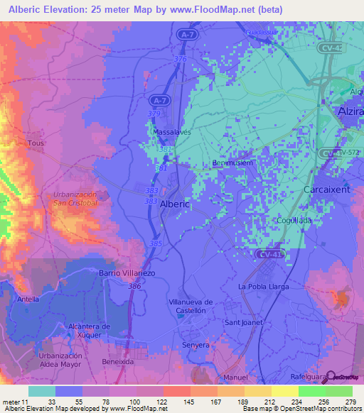 Alberic,Spain Elevation Map