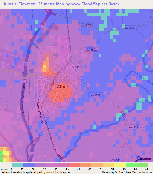 Alberic,Spain Elevation Map