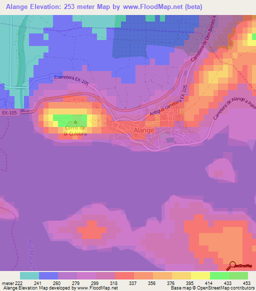 Alange,Spain Elevation Map