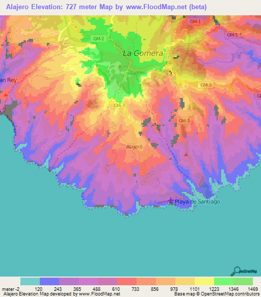 Alajero,Spain Elevation Map