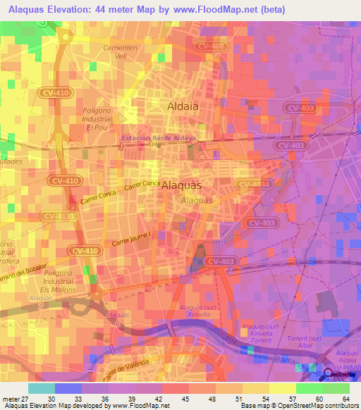 Alaquas,Spain Elevation Map