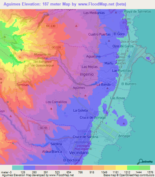 Aguimes,Spain Elevation Map