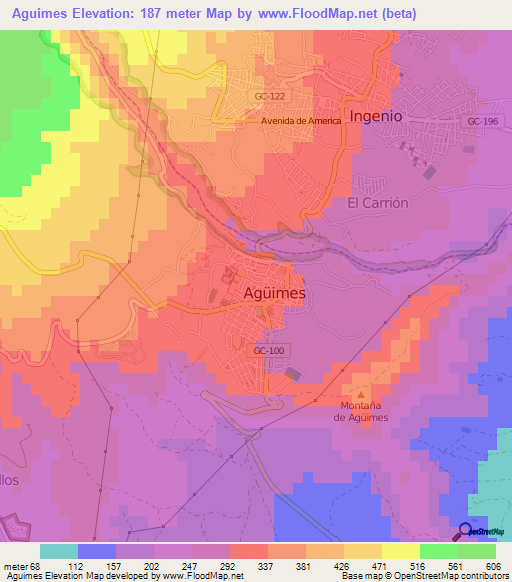 Aguimes,Spain Elevation Map