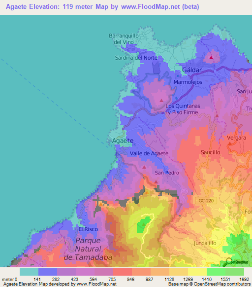 Agaete,Spain Elevation Map