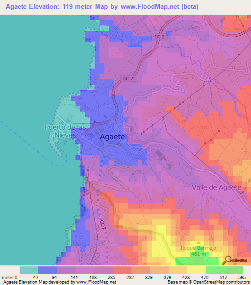 Agaete,Spain Elevation Map