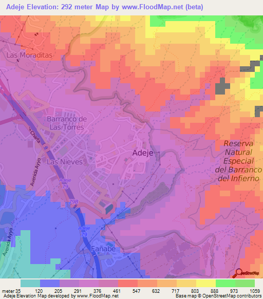 Adeje,Spain Elevation Map