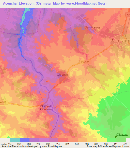 Aceuchal,Spain Elevation Map