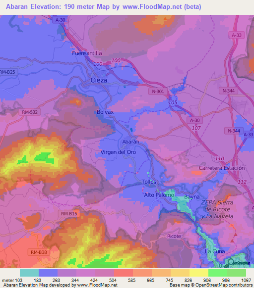 Abaran,Spain Elevation Map