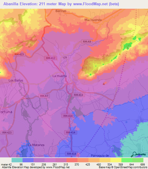 Abanilla,Spain Elevation Map