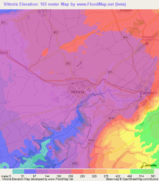 Vittoria,Italy Elevation Map
