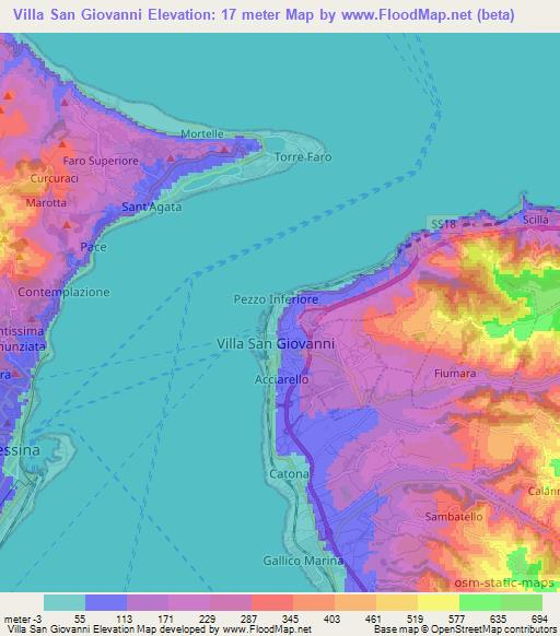 Villa San Giovanni,Italy Elevation Map