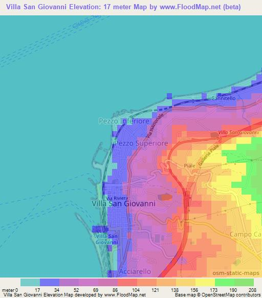 Villa San Giovanni,Italy Elevation Map