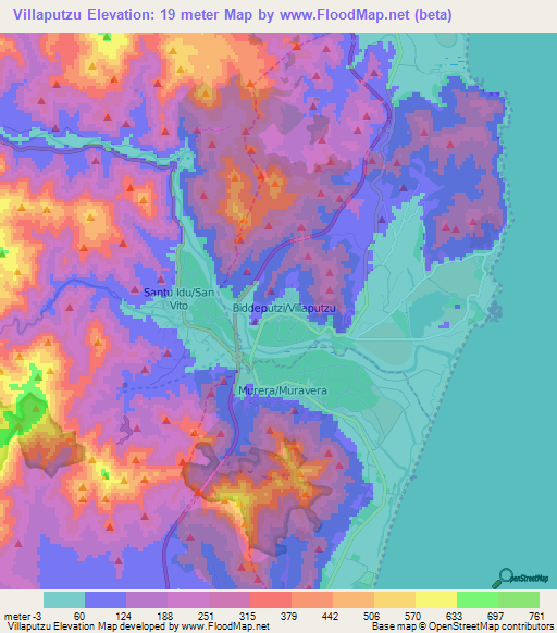 Villaputzu,Italy Elevation Map