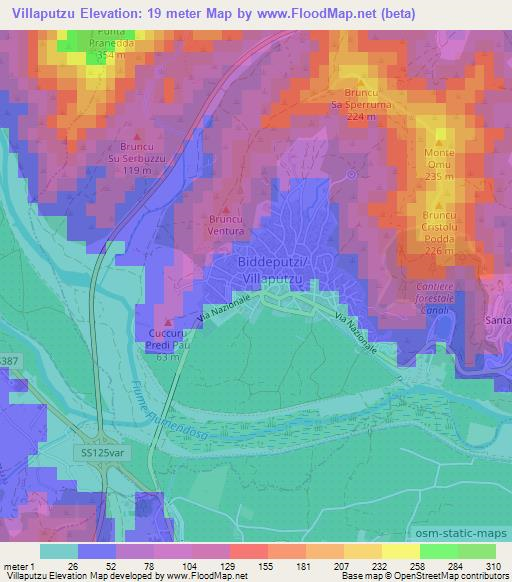 Villaputzu,Italy Elevation Map