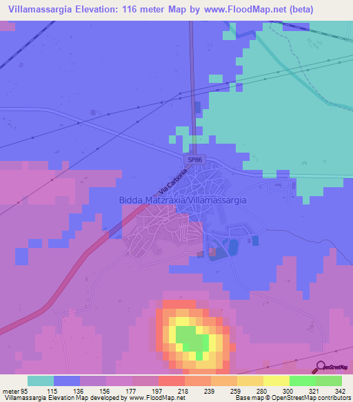 Villamassargia,Italy Elevation Map