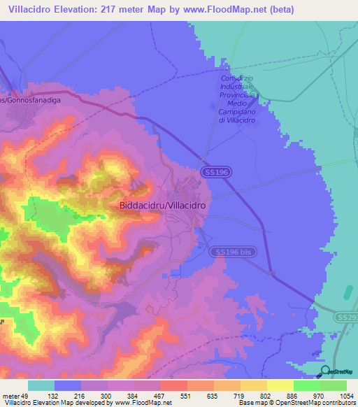 Villacidro,Italy Elevation Map