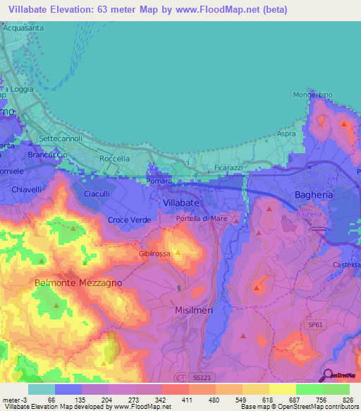 Villabate,Italy Elevation Map