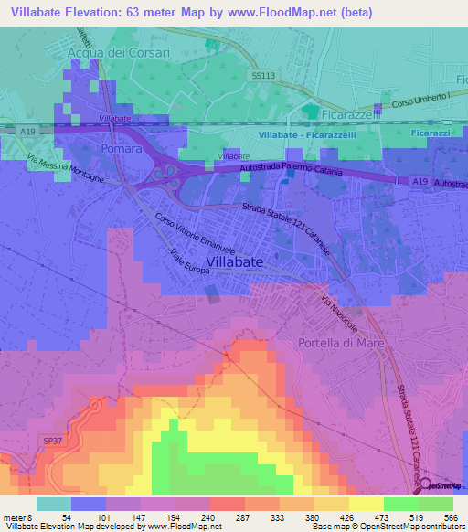 Villabate,Italy Elevation Map