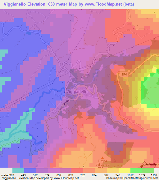 Viggianello,Italy Elevation Map