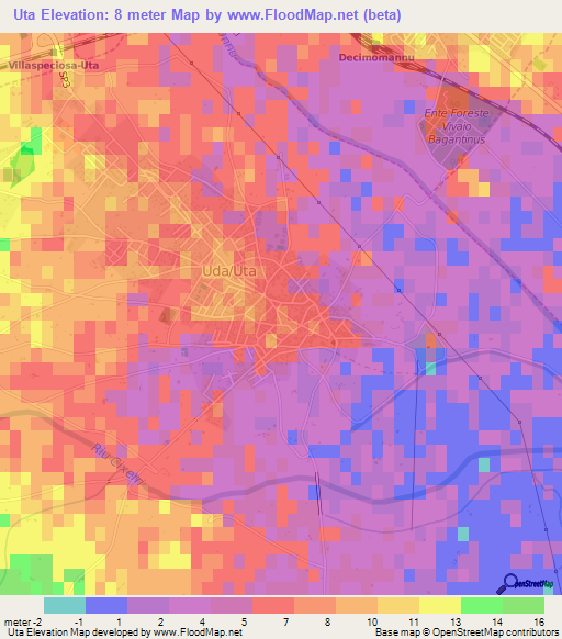 Uta,Italy Elevation Map