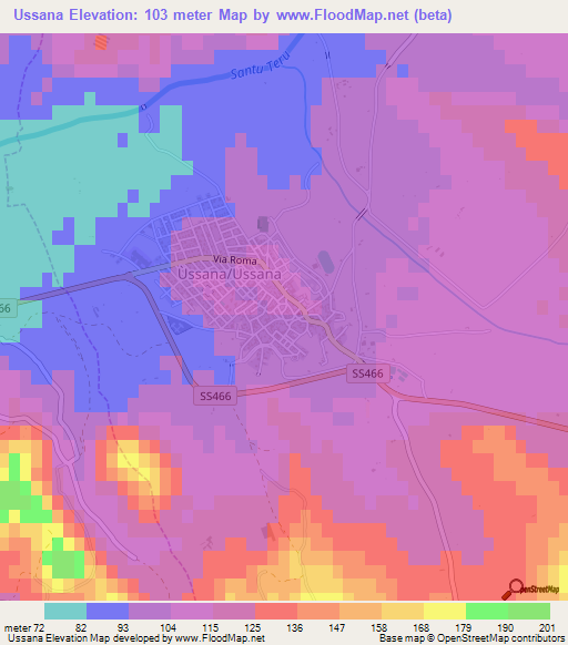 Ussana,Italy Elevation Map