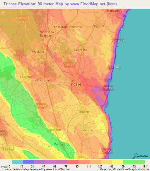 Tricase,Italy Elevation Map