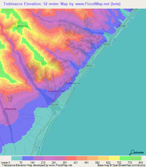 Trebisacce,Italy Elevation Map