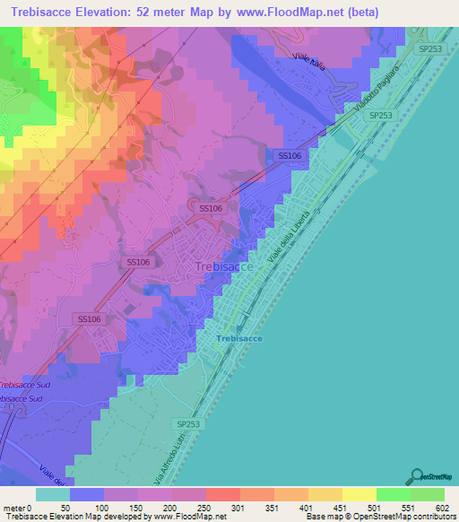 Trebisacce,Italy Elevation Map