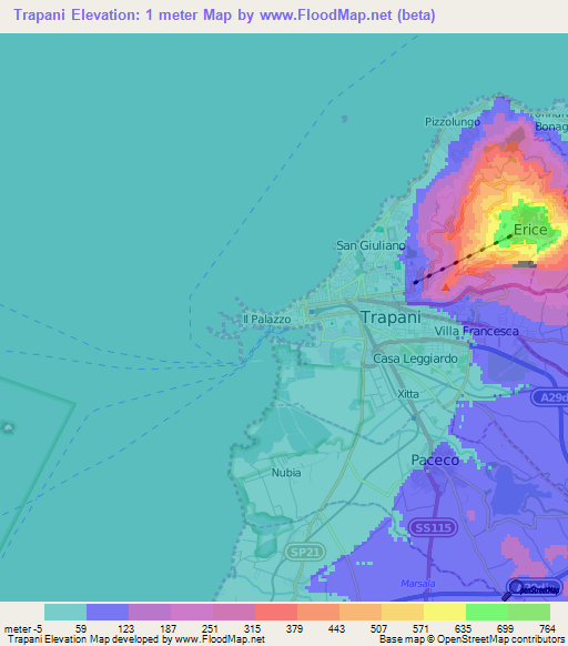 Trapani,Italy Elevation Map