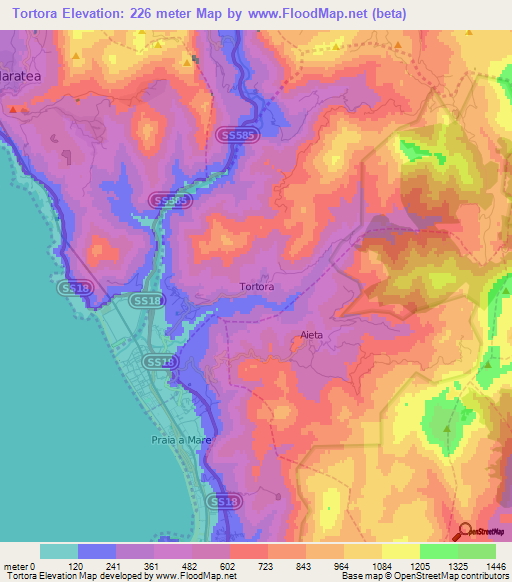 Tortora,Italy Elevation Map