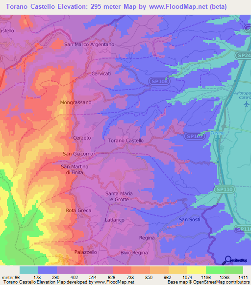 Torano Castello,Italy Elevation Map