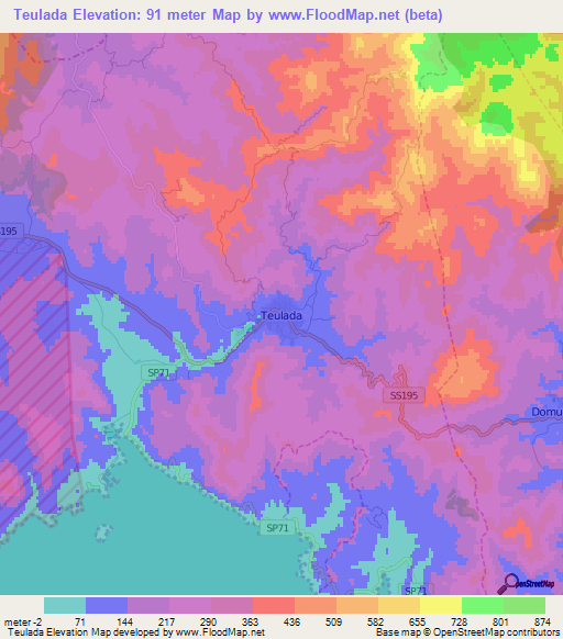 Teulada,Italy Elevation Map