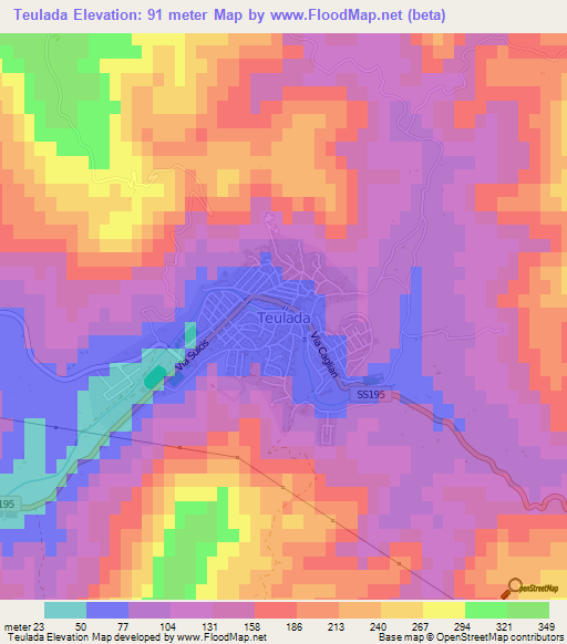 Teulada,Italy Elevation Map