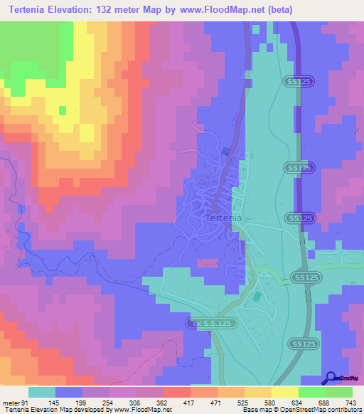 Tertenia,Italy Elevation Map