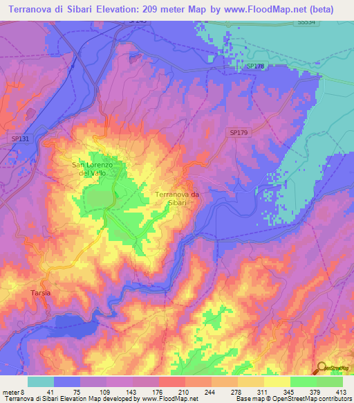 Terranova di Sibari,Italy Elevation Map