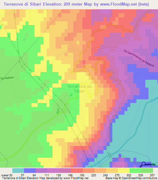 Terranova di Sibari,Italy Elevation Map